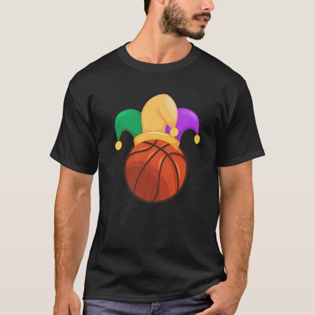 Funny Basketball Mardi Gras Jester Hat Festival Pa T-Shirt (Front)