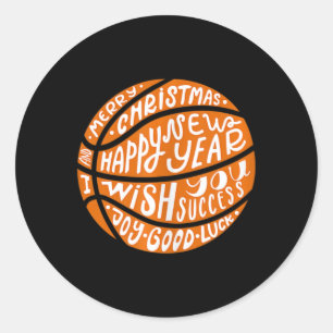 Funny Basketball Merry Christmas Happy New Year Ta Classic Round Sticker