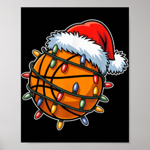 Funny Basketball Players Christmas Lights Santa Ha Poster
