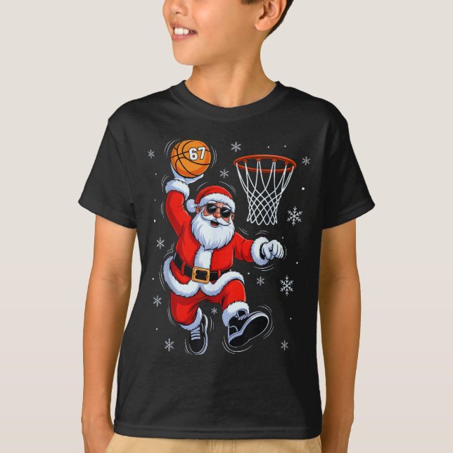 Funny Basketball Santa 67 Christmas Xmas Holiday K T-Shirt (Front)