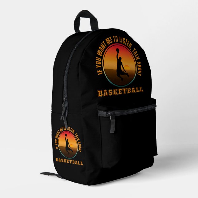 Funny Basketball Saying Vintage Silhouette Player Printed Backpack (Back Corner Left)