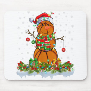 Funny Basketball Snowman Xmas Lights Basketball Ch Mouse Pad