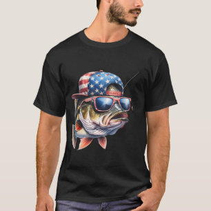Funny Bass Fishing American Flag Hat – Patriotic T-Shirt