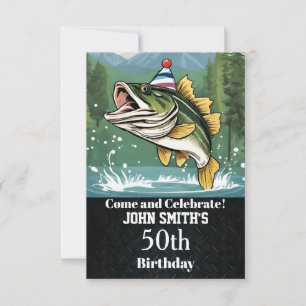 Funny Bass Fishing Birthday Party Men's Invitation