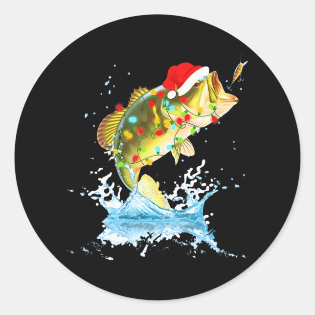 Funny Bass Fishing Santa Hat Christmas Pajama Classic Round Sticker (Front)