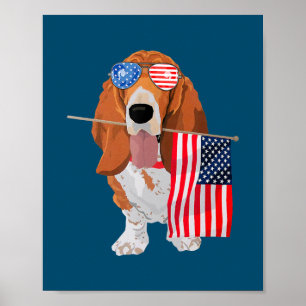 Funny Basset Hound American Flag Dog 4th Of July  Poster
