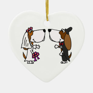 Funny Basset Hound Bride and Groom Wedding Art Ceramic Tree Decoration
