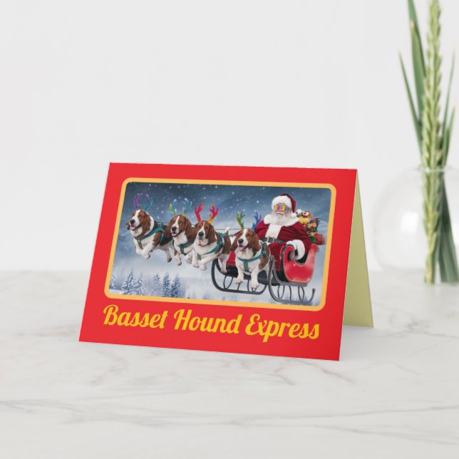 Funny Basset Hound Christmas Holiday Card (Front)
