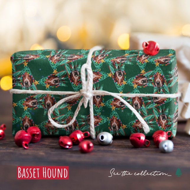Funny Basset Hound Christmas Pattern Wrapping Paper (Creator Uploaded)