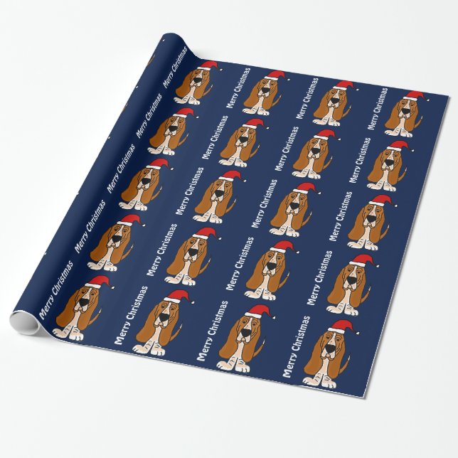 Funny Basset Hound Christmas Wrapping Paper (Unrolled)