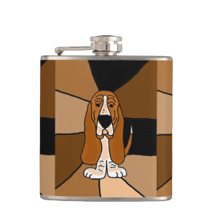Funny Basset Hound Dog Art Hip Flask