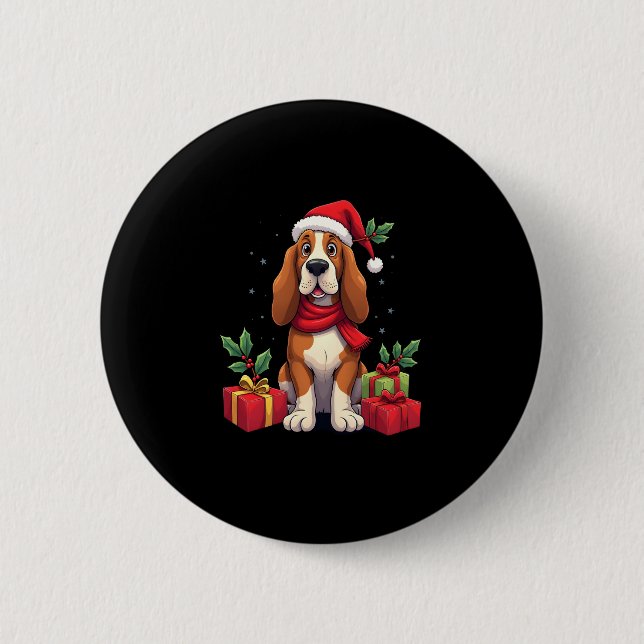 Funny Basset Hound Dog Christmas Outfits Santa Hat 6 Cm Round Badge (Front)