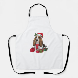 Funny Basset Hound Dog Christmas Outfits Santa Hat Apron