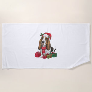 Funny Basset Hound Dog Christmas Outfits Santa Hat Beach Towel