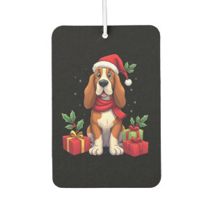 Funny Basset Hound Dog Christmas Outfits Santa Hat Car Air Freshener