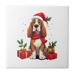 Funny Basset Hound Dog Christmas Outfits Santa Hat Ceramic Tile