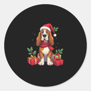 Funny Basset Hound Dog Christmas Outfits Santa Hat Classic Round Sticker