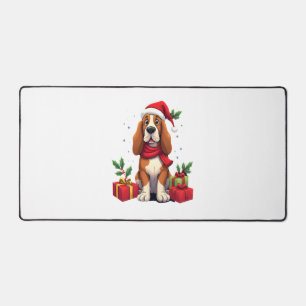 Funny Basset Hound Dog Christmas Outfits Santa Hat Desk Mat