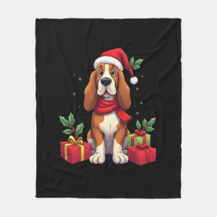 Funny Basset Hound Dog Christmas Outfits Santa Hat Fleece Blanket