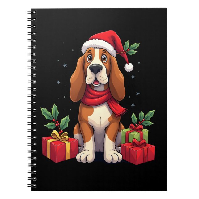 Funny Basset Hound Dog Christmas Outfits Santa Hat Notebook (Front)