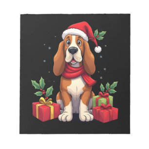 Funny Basset Hound Dog Christmas Outfits Santa Hat Notepad