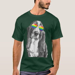 Funny Basset Hound Dog  Pride Flag Sunglasses LGBT T-Shirt