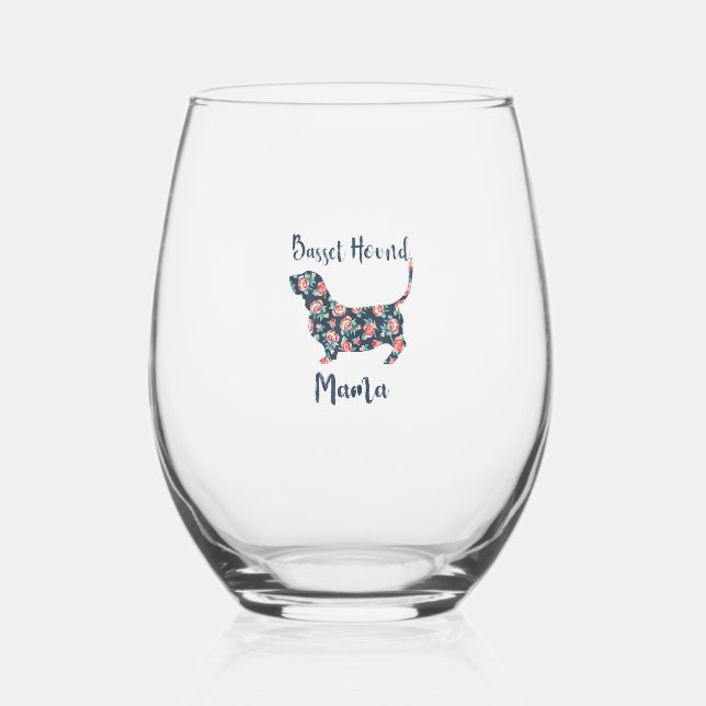 Funny Basset Hound Gifts Basset Hound Mum Shirt fo Stemless Wine Glass (Front)
