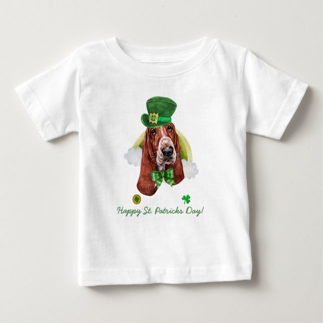 Funny Basset Hound Gold St. Patricks Day Baby T-Shirt (Front)