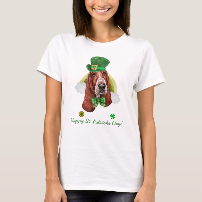 Funny Basset Hound Gold St. Patricks Day T-Shirt (Front)