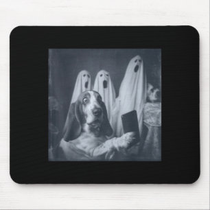 Funny basset hound halloween selfie ghost dog mouse pad