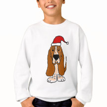 Funny Basset Hound in Santa Hat Christmas Art