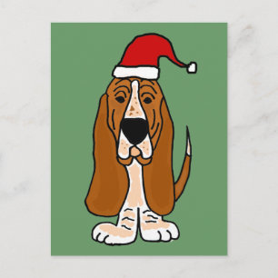 Funny Basset Hound in Santa Hat Christmas Art Holiday Postcard