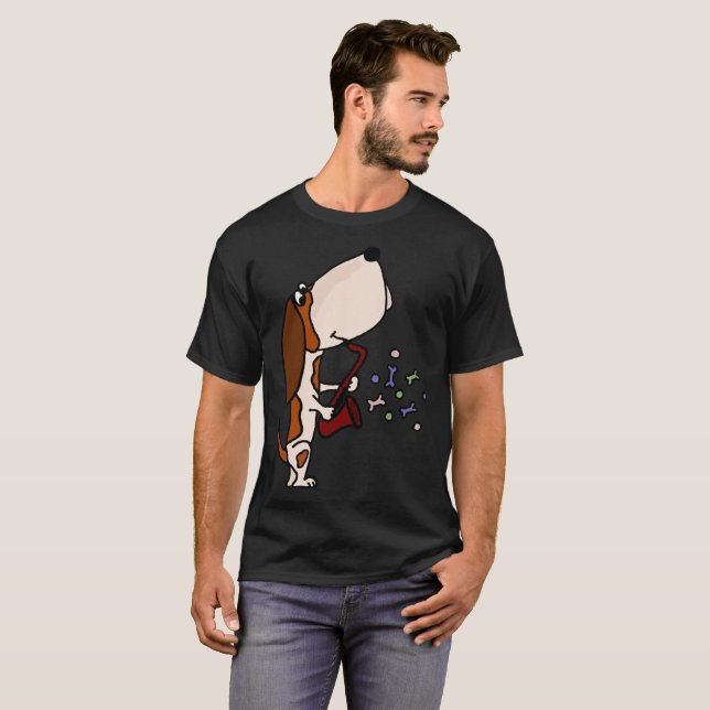 Funny Basset Hound Playing Saxophone Art T-Shirt (Front Full)
