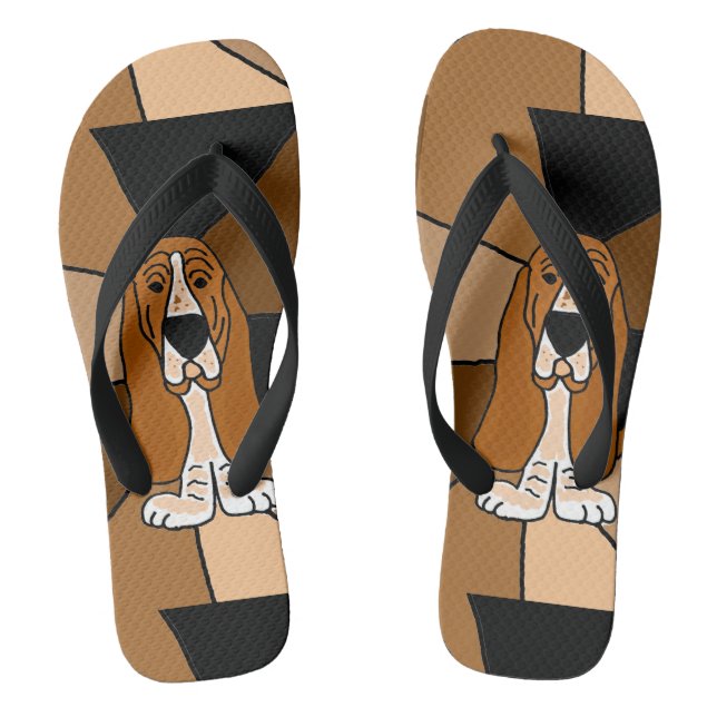 Funny Basset Hound Puppy Dog Flip Flops (Footbed)