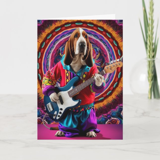 Funny Basset Hound Rock Star Card (Front)