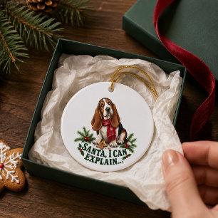 Funny Basset Hound Santa I Can Explain Christmas Ceramic Ornament
