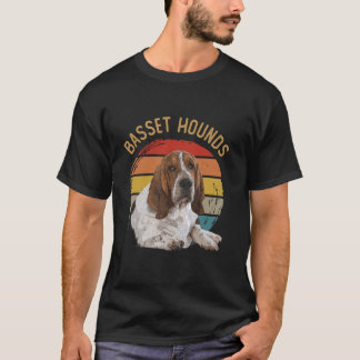 Funny Basset Hounds Dogs Vintage Art Cute Animals  T-Shirt
