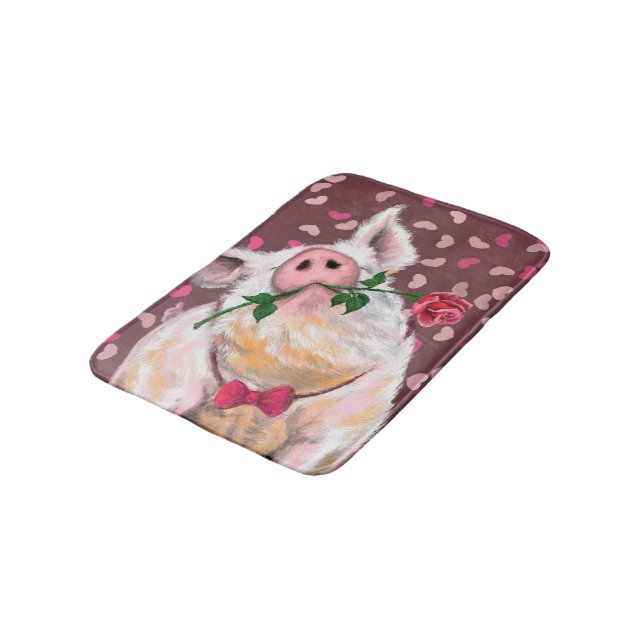 Funny Bath Mat Gentleman Pig with Rose (Angled)