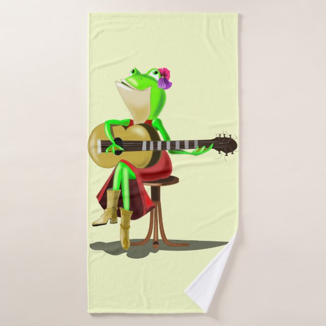 Funny Bath Towel Frog Playing Guitar - Your Colour (Bath Towel)