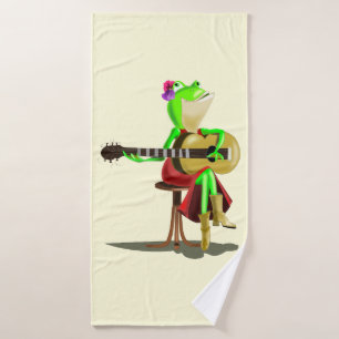 Funny Bath Towel with Frog Playing Guitar