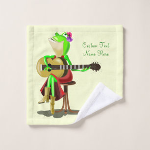 Funny Bath Towels Frog Playing Guitar Custom Text