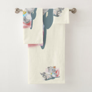 Funny Bath Towels with Baby Cat