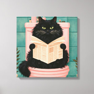 Funny Bathroom Black Cat  Canvas Print