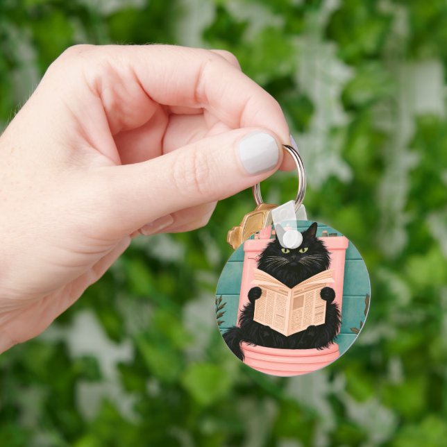 Funny Bathroom Black Cat  Key Ring (Hand)
