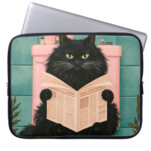 Funny Bathroom Black Cat Laptop Sleeve