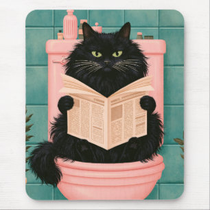 Funny Bathroom Black Cat  Mouse Pad