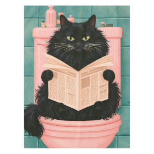 Funny Bathroom Black Cat Tablecloth