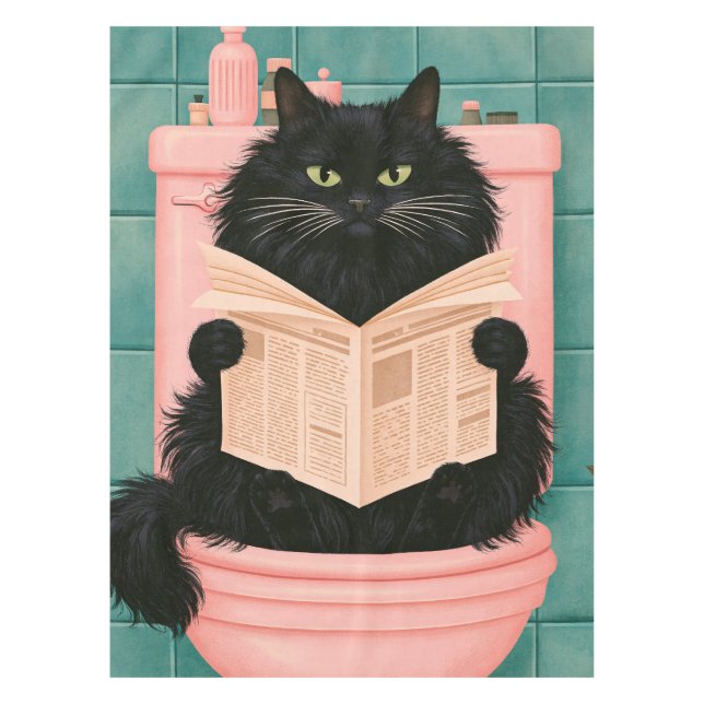 Funny Bathroom Black Cat  Tablecloth (Front)