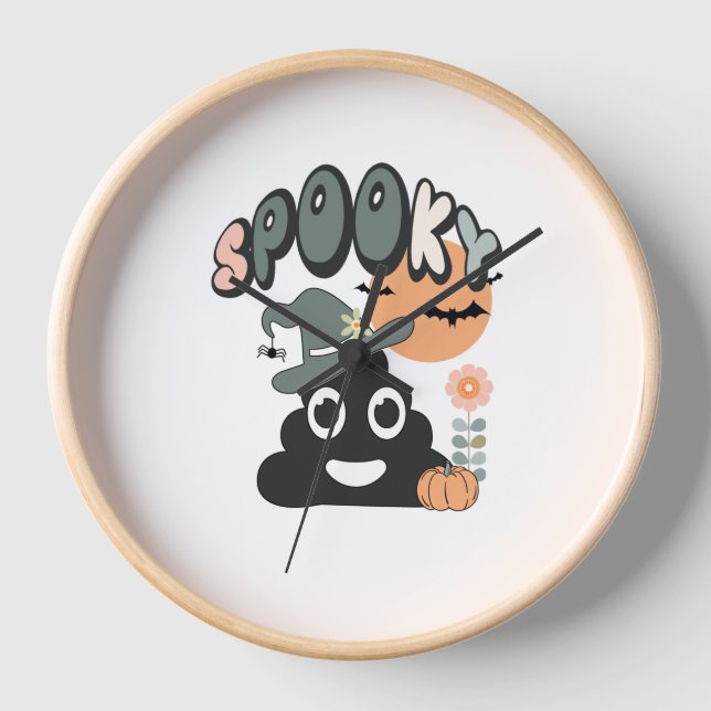 Funny Bathroom Humour Cute Retro Halloween Spooky  Clock (Front)