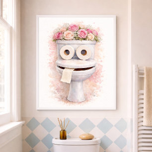 Funny Bathroom Pink Floral Toilet Whimsical Decor